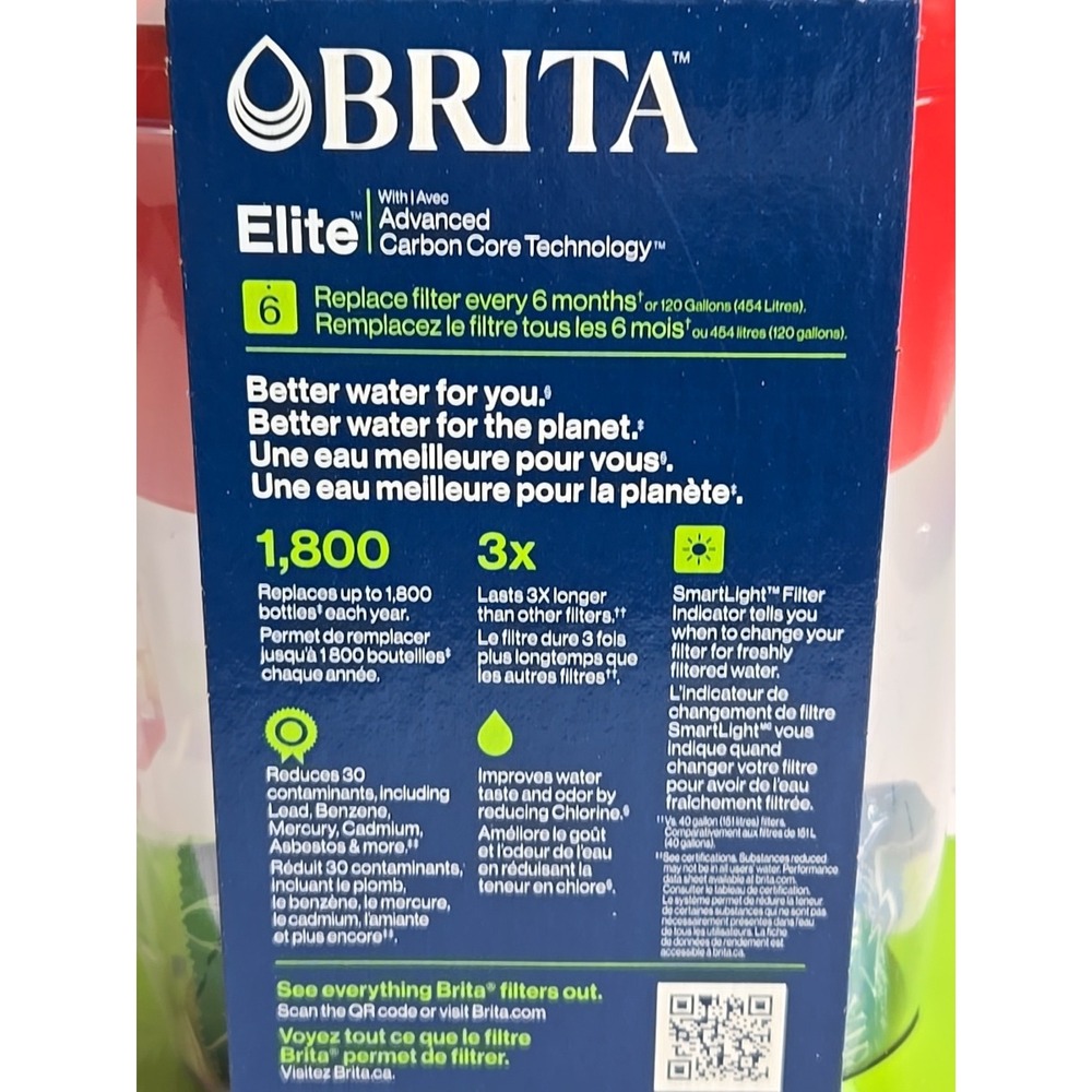 NEW Brita Elite 6-Cup Red Water Pitcher 1 Pack Clean Filter Smart Filter Alert - Picture 14 of 16